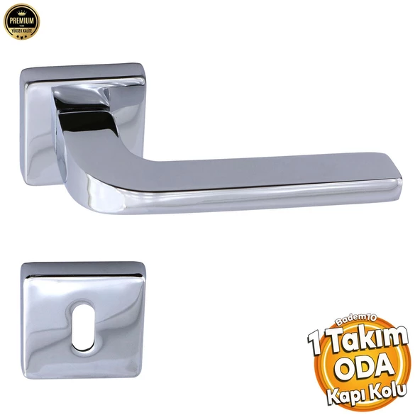 Tog Krom Oda Kapı Kolu Kare Rozetli Sürgülü ve Çelik Kapı Kulpu Uyumlu Sağa ve Sola Uygun Kolları