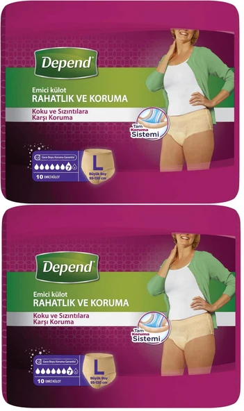 Depend Emici Külot Hasta Bezi Large - Büyük Kadın 20 Adet (2PK*10)