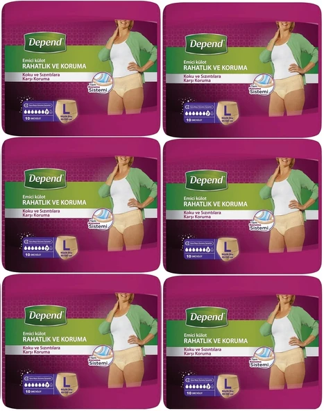 Depend Emici Külot Hasta Bezi Large - Büyük Kadın 60 Adet (6PK*10)