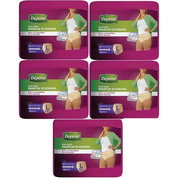 Depend Emici Külot Hasta Bezi Large - Büyük Kadın 50 Adet (5PK*10) ürün görseli 1