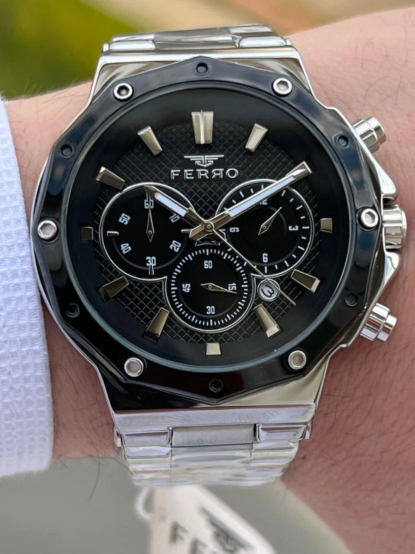 Ferro Çelik Kordon İç Fonksiyonları Aktif Chronograph 30 Mt Su Geçirmez Erkek Kol Saat EFM31365-A2 - Resim 2