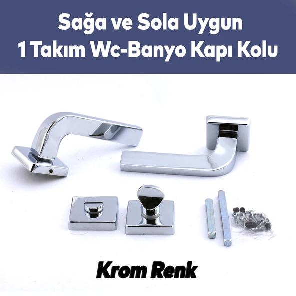 Tog Krom Renk Wc Banyo Kapı Kolu Kare Rozetli Kapı Kolları Sağa ve Sola Uygun Kulpu - Resim 5