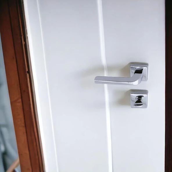 Tog Krom Renk Wc Banyo Kapı Kolu Kare Rozetli Kapı Kolları Sağa ve Sola Uygun Kulpu - Resim 2