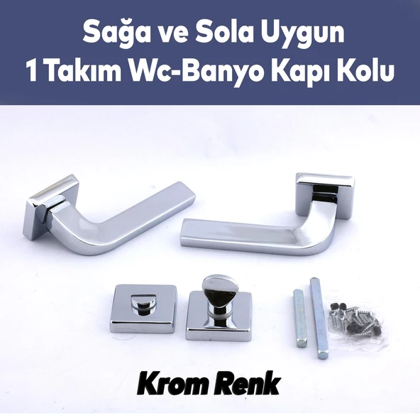Tog Krom Renk Wc Banyo Kapı Kolu Kare Rozetli Kapı Kolları Sağa ve Sola Uygun Kulpu - Resim 7