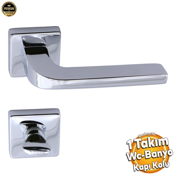 Tog Krom Renk Wc Banyo Kapı Kolu Kare Rozetli Kapı Kolları Sağa ve Sola Uygun Kulpu ürün görseli