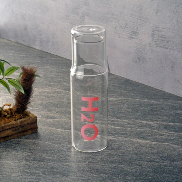 başucu bardaklı sürahi - cam başucu sürahisi 600 ml. pembe