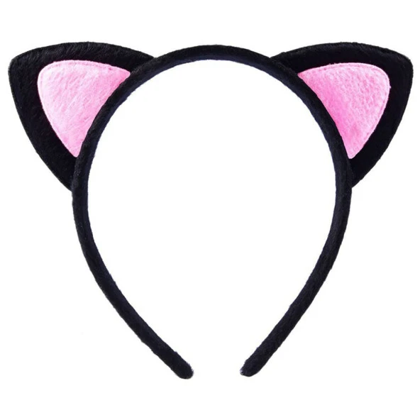 Sevimli Kedi Kulak Pofuduk Kedi Taç Siyah İçi Pembe Renk 17x15 cm