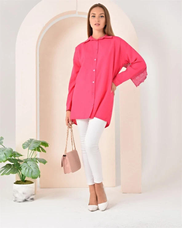 Bohem Dantel Detaylı Gömlek - SS021.025 - Fuşya