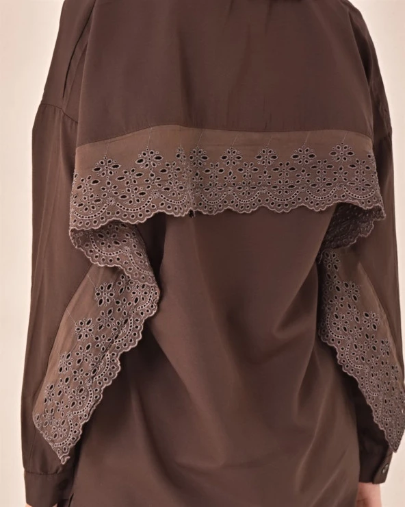 Bohem Dantel Detaylı Gömlek - SS021.028 - Kahverengi - 5