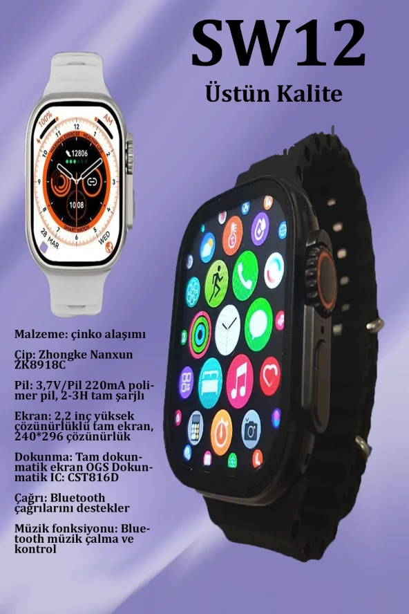 Qpen SW12 2.2 inç Koruma Kılıflı Akıllı Saat - Resim 2