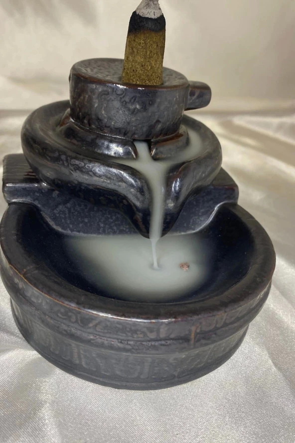 Geri Akış Tütsülük Şelale Ters Akış Tütsü Seramik Feng Şui Seramik Siyah Değirmen Sunak - Resim 2