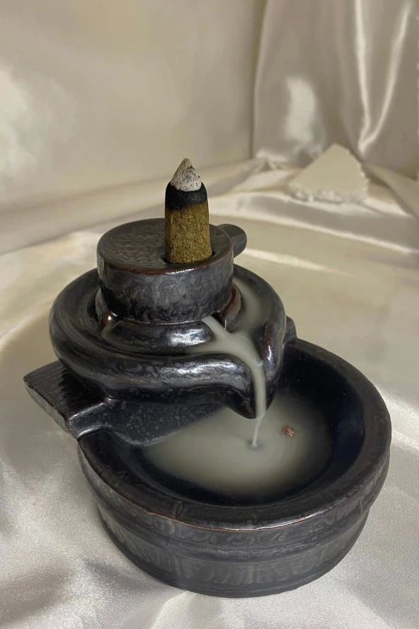 Geri Akış Tütsülük Şelale Ters Akış Tütsü Seramik Feng Şui Seramik Siyah Değirmen Sunak - Resim 3