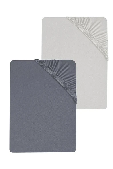 2 Adet Düz Pamuklu Tek Kişilik 80 x 200 x 30 cm Lastikli Penye Çarşaf - 2