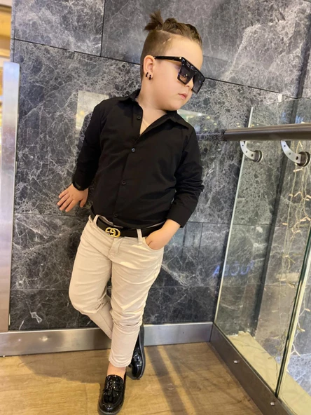 MODAVALS ERKEK ÇOCUK 3 PARÇA GABARDİN PANTOLON & GÖMLEK & KEMER KOMBİN-SİYAH-745236981 - 9