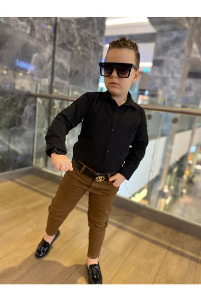 MODAVALS ERKEK ÇOCUK 3 PARÇA GABARDİN PANTOLON & GÖMLEK & KEMER KOMBİN-SİYAH-745236981 - 8