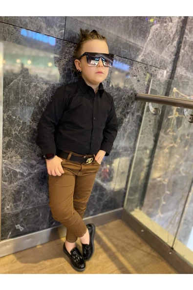 MODAVALS ERKEK ÇOCUK 3 PARÇA GABARDİN PANTOLON & GÖMLEK & KEMER KOMBİN-SİYAH-745236981 - 4