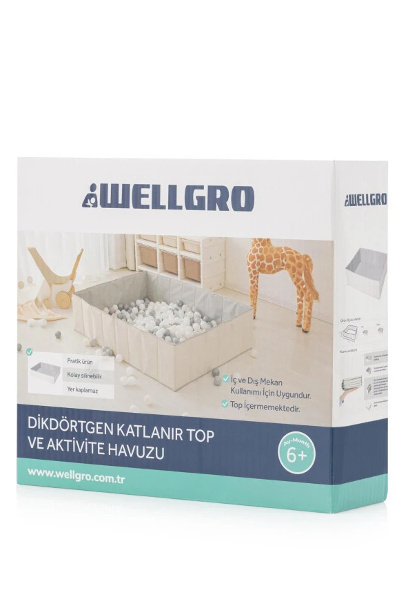 Wellgro Katlanır Dikdörtgen Top Havuzu 150 Toplu, Pembe - Resim 6