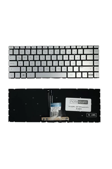 Hp ile Uyumlu Pavilion 14-BF003NT, 14-BF004NT, 14-BK004NT Notebook Klavye Işıklı Gümüş Gri TR