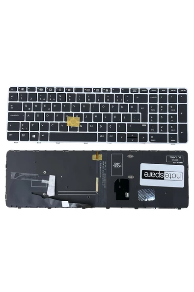 Hp ile Uyumlu EliteBook 850 G3 (1CA36AW), 850 G3 (W4Z98AW) Klavye Işıklı Siyah TR Gümüş Çerçeveli