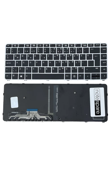 Hp ile Uyumlu EliteBook Folio 1040 G3 Notebook Klavye Işıklı Siyah TR Gümüş Çerçeveli