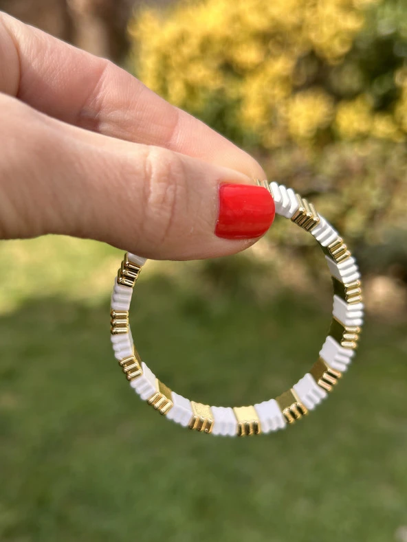 BYM089 Anti Alerjik Domino Bilezik Kararmaz Gold Beyaz Kadın Bileklik