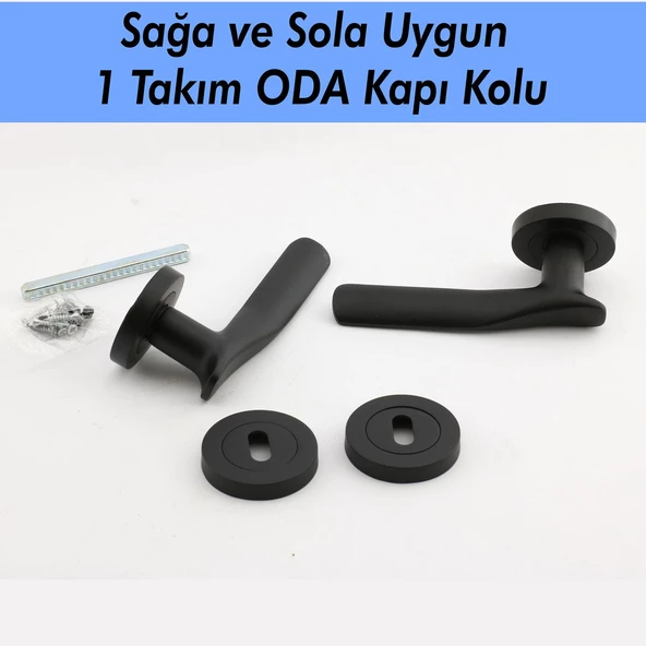 Royal Mat Siyah Oda Kapı Kolu Daire Rozetli Sürgülü ve Çelik Kapı Kulpu Uyumlu Sağ Sol Uygun Kolları - 2