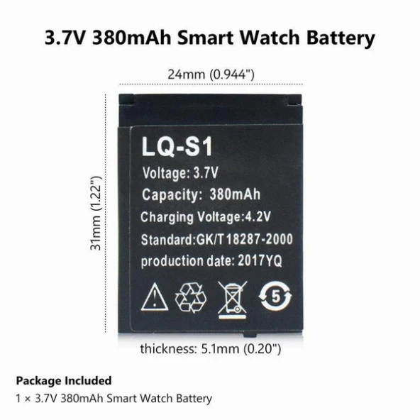 Day LQ-01 HLX-S1 Akıllı Saat Batarya - Pil 4.2v 380mah Smart Watch ürün görseli 1