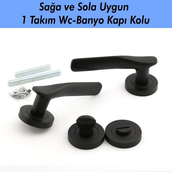 Royal Mat Siyah Wc Banyo Kapı Kolu Daire Rozetli SürgülüKapı Kulpu Uyumlu Sağ Sol Uygun Kolları - 7