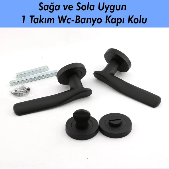Royal Mat Siyah Wc Banyo Kapı Kolu Daire Rozetli SürgülüKapı Kulpu Uyumlu Sağ Sol Uygun Kolları - 6