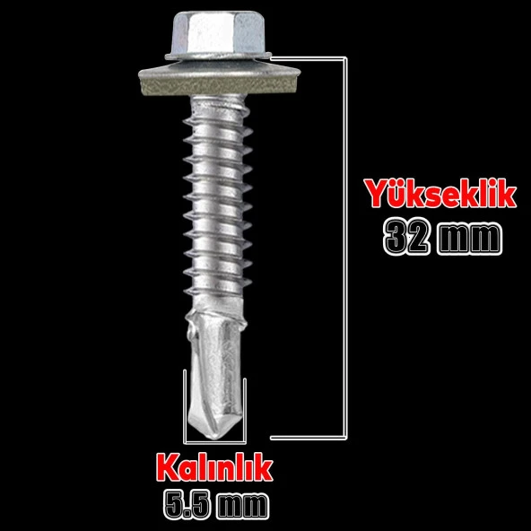 Trapez Çatı Vidası 5.5x32 mm Paket 100 ADET Matkap Uçlu Sac Akıllı Vida Çatı Panel Metal Ağaç Vidası - 2