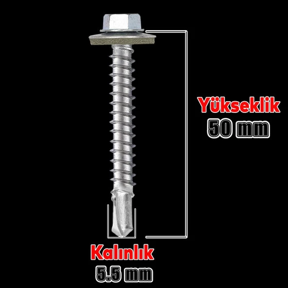 Trapez Çatı Vidası 5.5x50 mm Paket 100 ADET Matkap Uçlu Sac Akıllı Vida Çatı Panel Metal Ağaç Vidası - 2