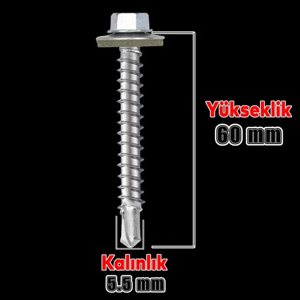 Trapez Çatı Vidası 5.5x60 mm Paket 100 ADET Matkap Uçlu Sac Akıllı Vida Çatı Panel Metal Ağaç Vidası - 2
