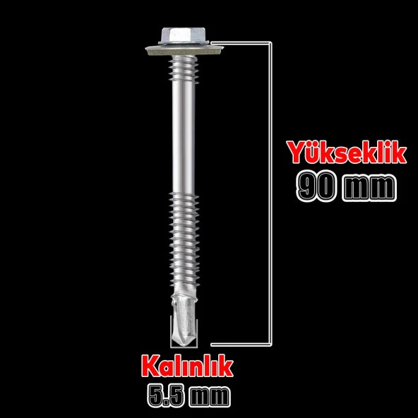 Trapez Çatı Vidası 5.5x90 mm Paket 100 ADET Matkap Uçlu Sac Akıllı Vida Çatı Panel Metal Ağaç Vidası - 2