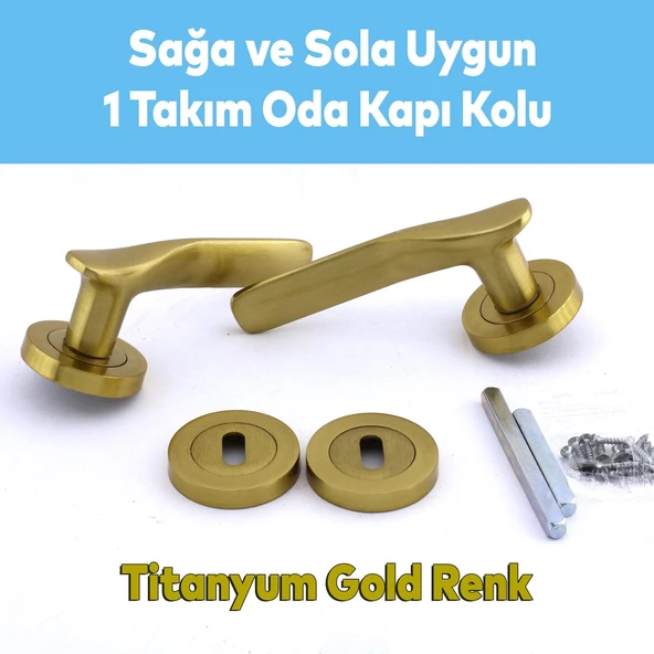Royal Titanyum Gold Oda Kapı Kolu Daire Rozetli Sürgülü ve Çelik Kapı Kulpu Uyumlu Sağ Sol Kolları - 8