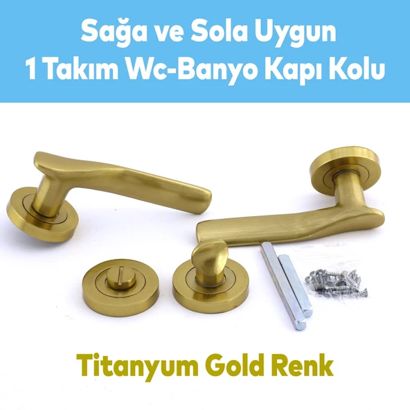 Royal Titanyum Gold Wc Banyo Kapı Kolu Daire Rozetli Sürgülü Kapı Sağ Sol Uygun Kolları Kulpu Uyumlu - 6