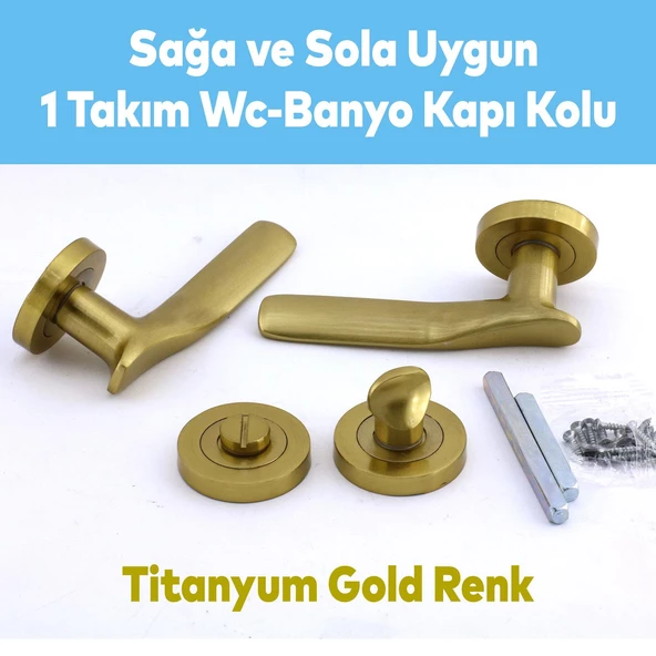 Royal Titanyum Gold Wc Banyo Kapı Kolu Daire Rozetli Sürgülü Kapı Sağ Sol Uygun Kolları Kulpu Uyumlu - 3