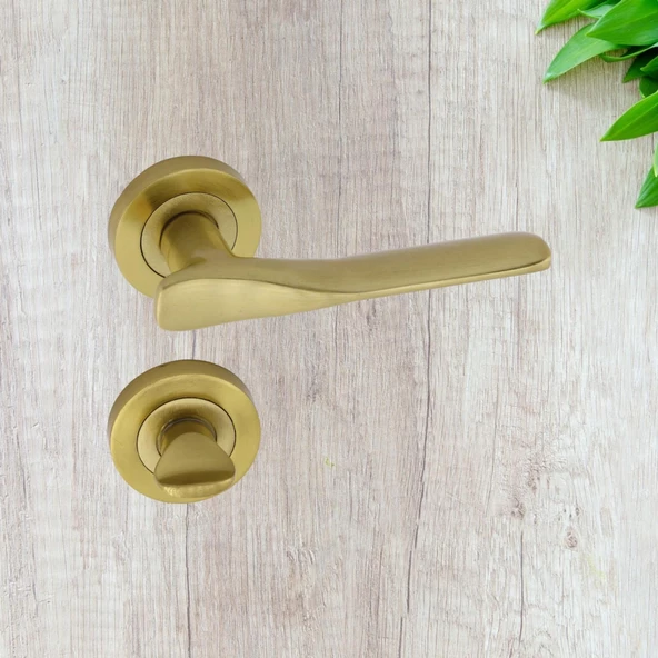 Royal Titanyum Gold Wc Banyo Kapı Kolu Daire Rozetli Sürgülü Kapı Sağ Sol Uygun Kolları Kulpu Uyumlu - 5