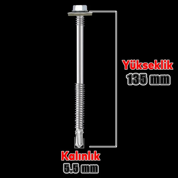 Trapez Çatı Vidası 5.5x135 mm Paket 100 ADET Matkap Uçlu Sac Akıllı Vida Çatı Panel Metal Ağaç Vidası - 2