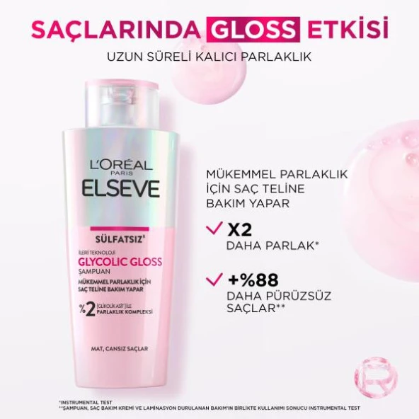 L'Oréal Paris Elseve Glycolic Gloss Mükemmel Parlaklık için Bakım Yapan Şampuan 200 ml - 2