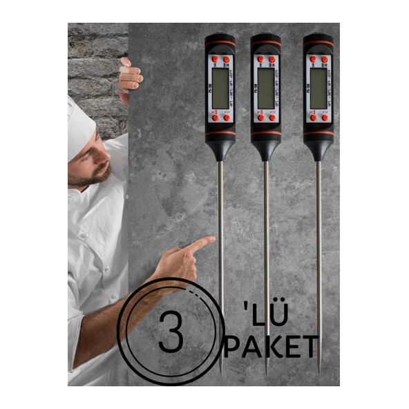 3 Adet Siyah Renk Dijital Gıda Yemek Termometresi Yemek Isı Ölçer A01 (3 ADET)::: - 3