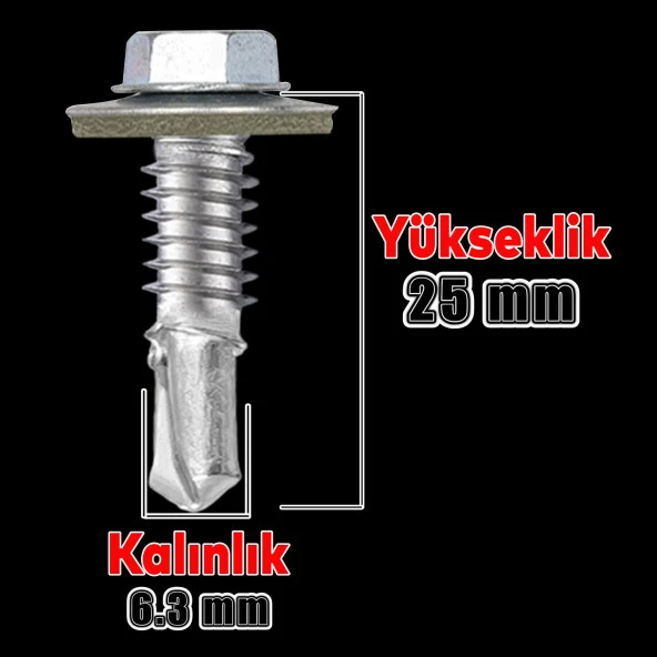Trapez Çatı Vidası 6.3x25 mm Paket 100 ADET Matkap Uçlu Sac Akıllı Vida Çatı Panel Metal Ağaç Vidası - Resim 2