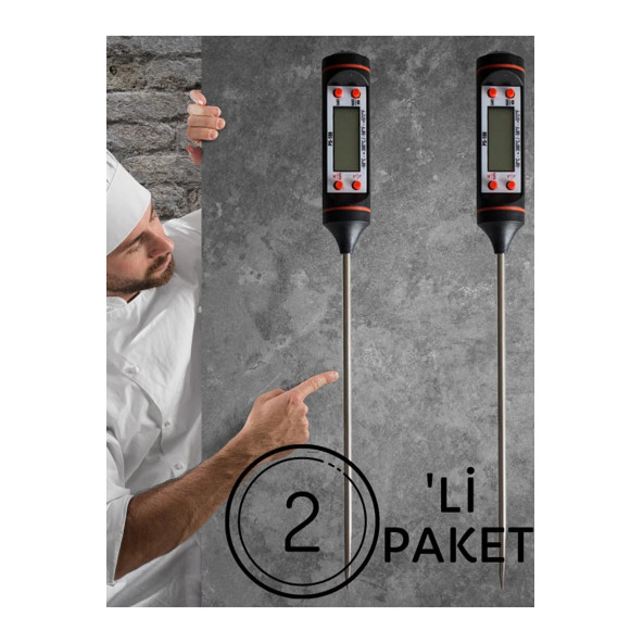 2 Adet Siyah Renk Dijital Gıda Yemek Termometresi Yemek Isı Ölçer A01 (2 ADET)::: - 2
