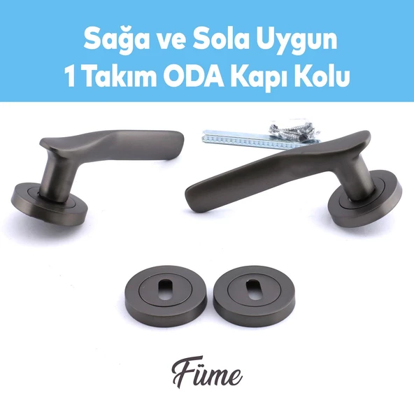 Royal Füme Oda Kapı Kolu Sürgülü ve Çelik Kapı Kulpu Uyumlu Sağa ve Sola Uygun Kolları Daire Rozetli - 2