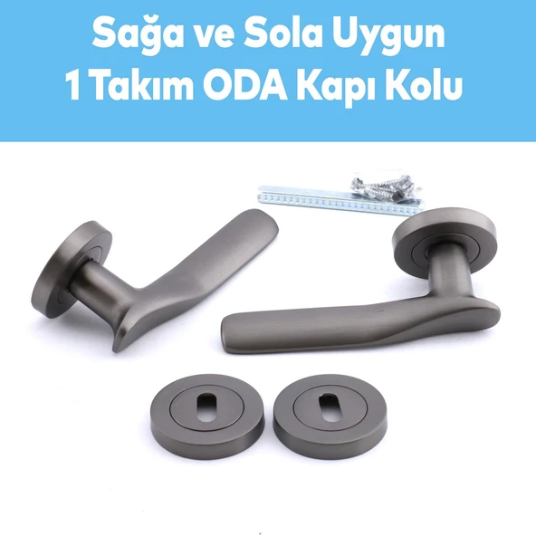 Royal Füme Oda Kapı Kolu Sürgülü ve Çelik Kapı Kulpu Uyumlu Sağa ve Sola Uygun Kolları Daire Rozetli - 7