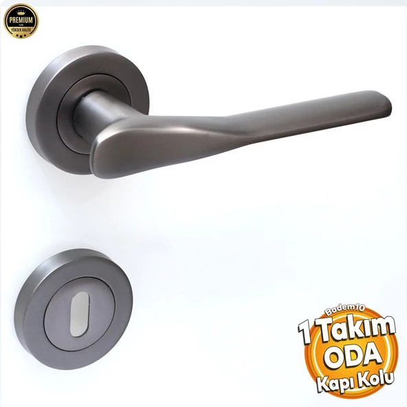 Royal Füme Oda Kapı Kolu Sürgülü ve Çelik Kapı Kulpu Uyumlu Sağa ve Sola Uygun Kolları Daire Rozetli