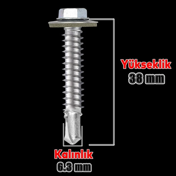 Trapez Çatı Vidası 6.3x38 mm Paket 100 ADET Matkap Uçlu Sac Akıllı Vida Çatı Panel Metal Ağaç Vidası - 2