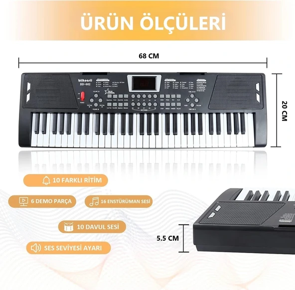 DailyTech 61 Tuşlu USB Dijital Klavye Piyano Profesyonel Büyük Çocuk Müzikal Elektronik Piyano Taşınabilir Çocuk Oyuncak - Resim 8