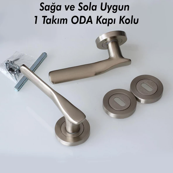 Royal Saten Oda Kapı Kolu Sürgülü ve Çelik Kapı Kulpu Uyumlu Daire Rozetli Sağa Sola Uygun Kolları - 8