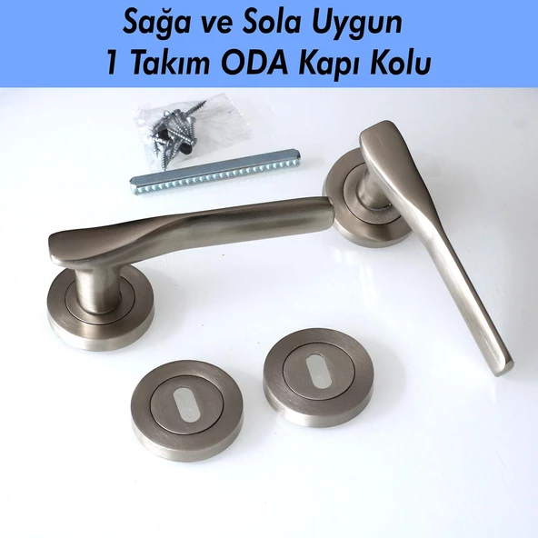 Royal Saten Oda Kapı Kolu Sürgülü ve Çelik Kapı Kulpu Uyumlu Daire Rozetli Sağa Sola Uygun Kolları - 5
