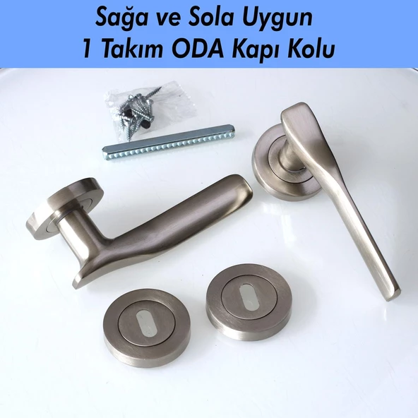 Royal Saten Oda Kapı Kolu Sürgülü ve Çelik Kapı Kulpu Uyumlu Daire Rozetli Sağa Sola Uygun Kolları - 4